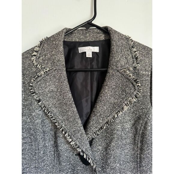 Caslon Womens Silk Wool Fringe Gray Button Blazer Jacket sz 10 career academia - Picture 7 of 10